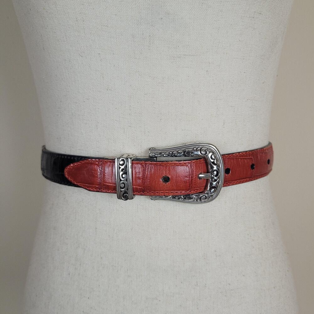 Red Black Leather Beltโ 30 Reversible Western Scroll Croc Embossed Cowgirl Boho